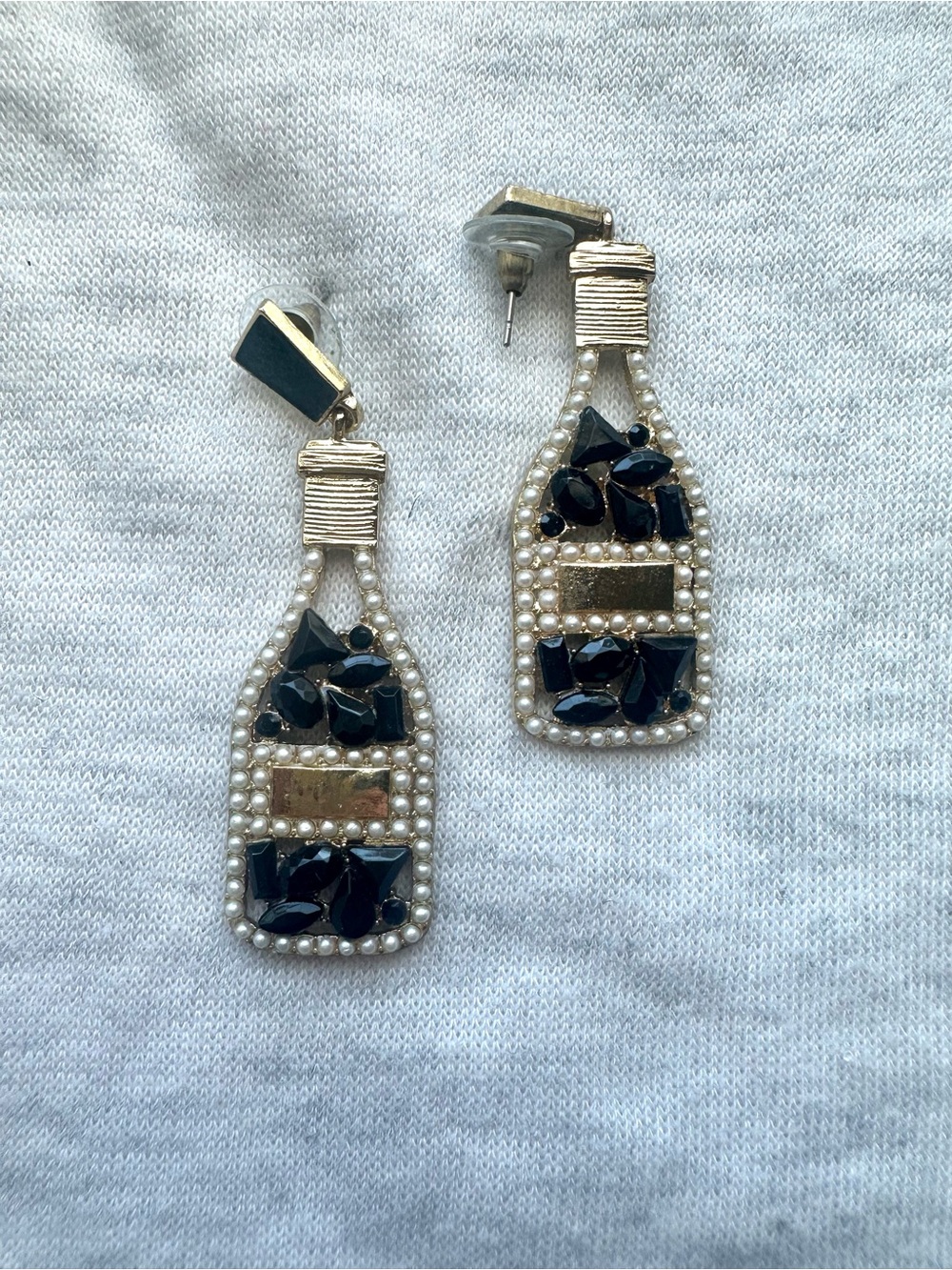 Sugarfix by Baublebar Pearl and Black Crystal Champagne Bottle Earrings